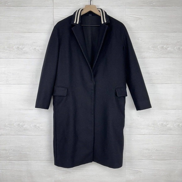 All Saints Oren Rib Wool Coat Women XS Black Long Sleeves Overcoat Italian Cloth - Picture 2 of 16